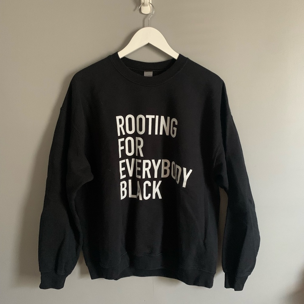 Black Graphic Crewneck Sweatshirt - Rooting For Everybody Black